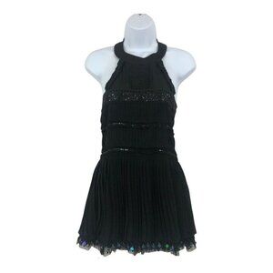 MM Couture by Miss Me Womens Size Small Black Beaded Halter Pleated Top